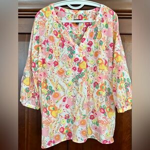 Talbots Multicolored Relaxed Tunic with V-neck Collar